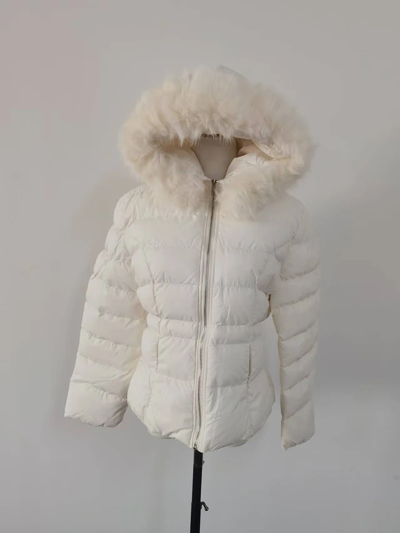 Korean Sweet Girl Fur Collar Hooded Cotton Jacket for Women's Winter Slim Fit Thickened Fashion White Cotton Clip Short Jacket