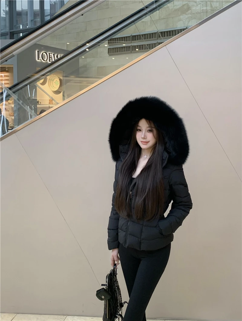 Korean Sweet Girl Fur Collar Hooded Cotton Jacket for Women's Winter Slim Fit Thickened Fashion White Cotton Clip Short Jacket