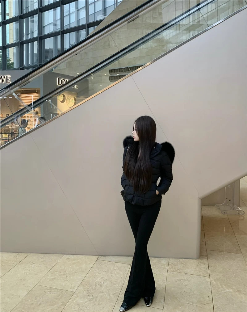 Korean Sweet Girl Fur Collar Hooded Cotton Jacket for Women's Winter Slim Fit Thickened Fashion White Cotton Clip Short Jacket
