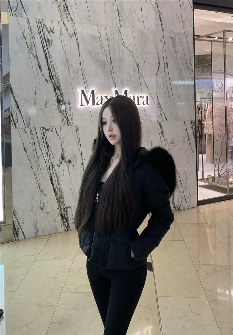 Korean Sweet Girl Fur Collar Hooded Cotton Jacket for Women's Winter Slim Fit Thickened Fashion White Cotton Clip Short Jacket