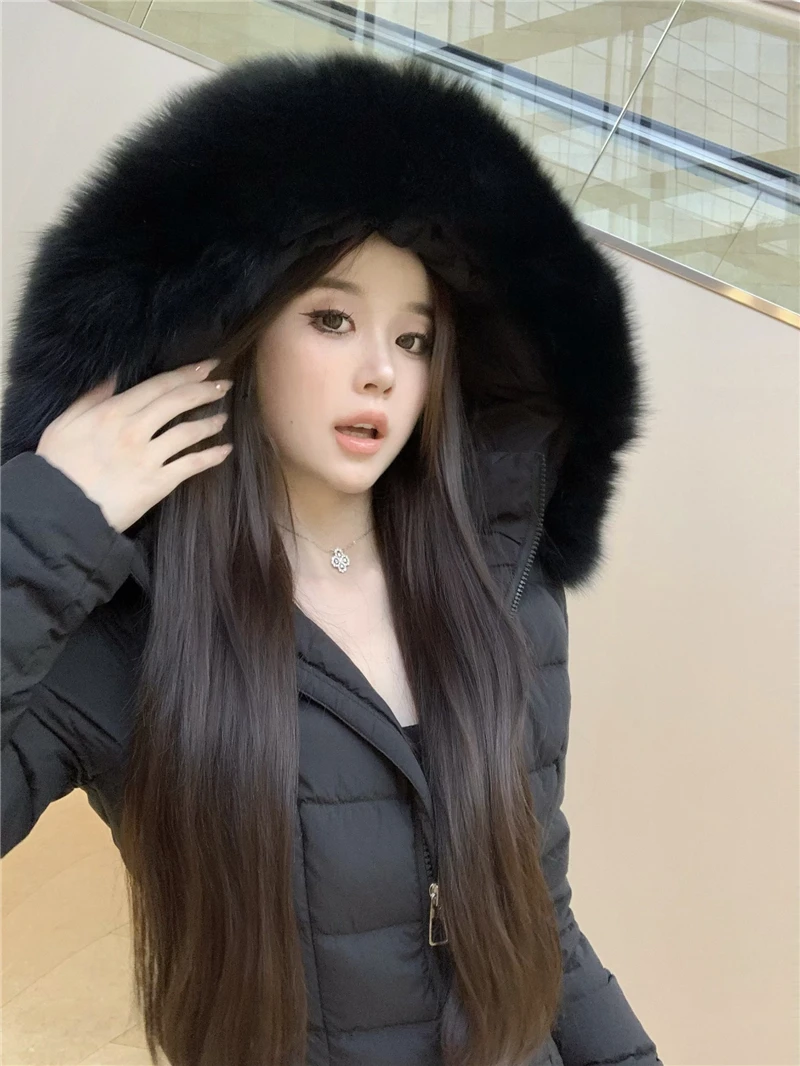 Korean Sweet Girl Fur Collar Hooded Cotton Jacket for Women's Winter Slim Fit Thickened Fashion White Cotton Clip Short Jacket