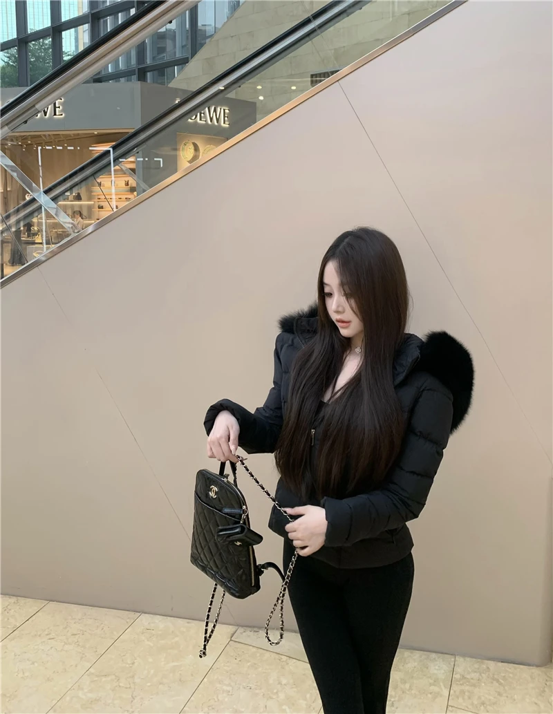Korean Sweet Girl Fur Collar Hooded Cotton Jacket for Women's Winter Slim Fit Thickened Fashion White Cotton Clip Short Jacket