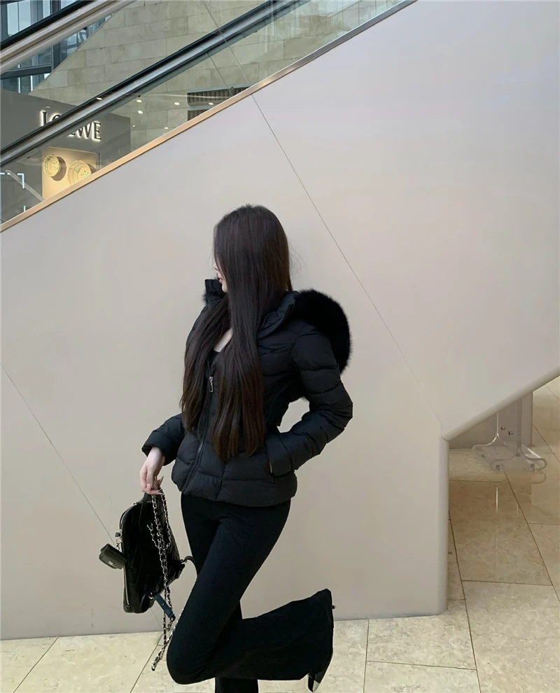 Korean Sweet Girl Fur Collar Hooded Cotton Jacket for Women's Winter Slim Fit Thickened Fashion White Cotton Clip Short Jacket