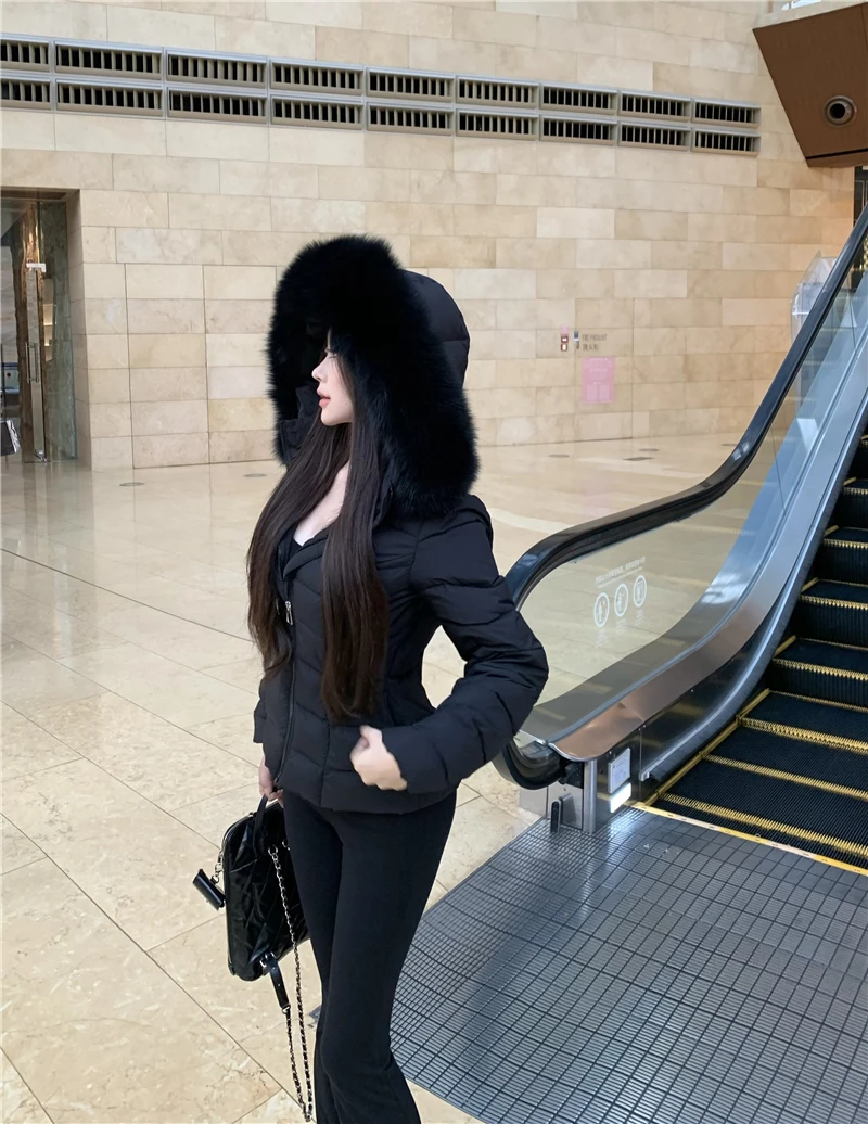 Korean Sweet Girl Fur Collar Hooded Cotton Jacket for Women's Winter Slim Fit Thickened Fashion White Cotton Clip Short Jacket