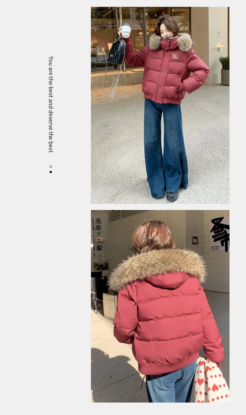 American Retro Cropped Hooded Cotton Padded Jacket Women Plaid Spliced Solid Color Parkas Women Winter Fleece Lined Thick Jacket