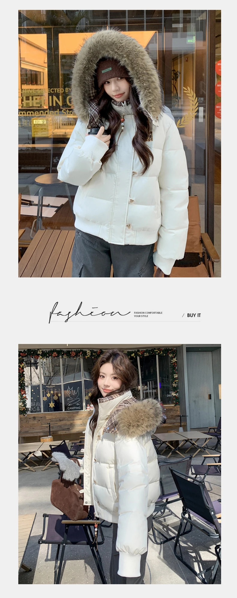American Retro Cropped Hooded Cotton Padded Jacket Women Plaid Spliced Solid Color Parkas Women Winter Fleece Lined Thick Jacket