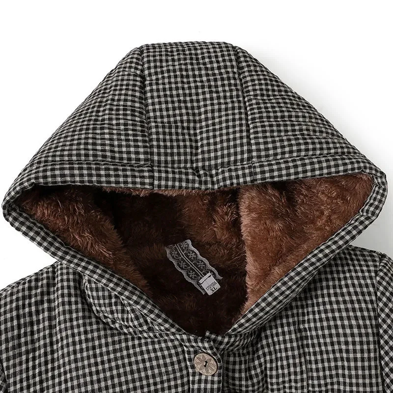 5XL Mom's Winter Outfit With Plush And Thick Parka Middle-Aged And Elderly Women's Hooded And Warm Jacket Lady's Short Outcoat