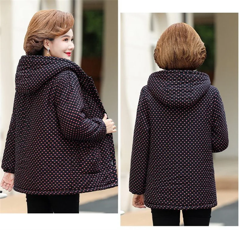 5XL Mom's Winter Outfit With Plush And Thick Parka Middle-Aged And Elderly Women's Hooded And Warm Jacket Lady's Short Outcoat