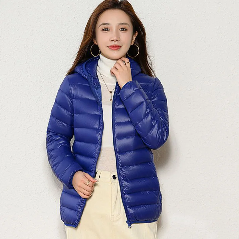 Lightweight Zipper Up Hooded Down Cotton Coats Women Autumn Winter Windproof Long Sleeve Warm Puffer Jacket Solid Color Parkas