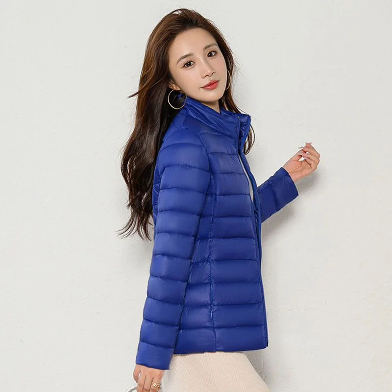 Lightweight Zipper Up Hooded Down Cotton Coats Women Autumn Winter Windproof Long Sleeve Warm Puffer Jacket Solid Color Parkas