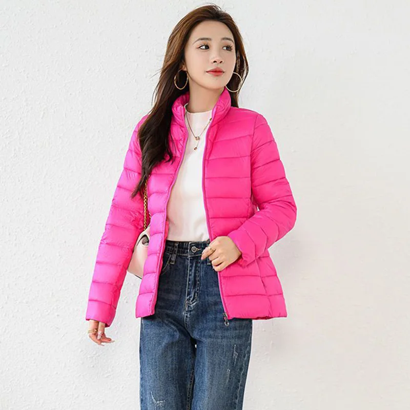 Lightweight Zipper Up Hooded Down Cotton Coats Women Autumn Winter Windproof Long Sleeve Warm Puffer Jacket Solid Color Parkas
