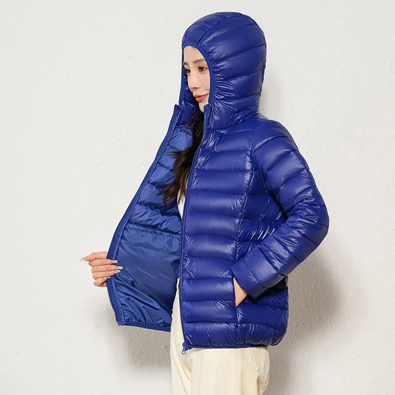 Lightweight Zipper Up Hooded Down Cotton Coats Women Autumn Winter Windproof Long Sleeve Warm Puffer Jacket Solid Color Parkas
