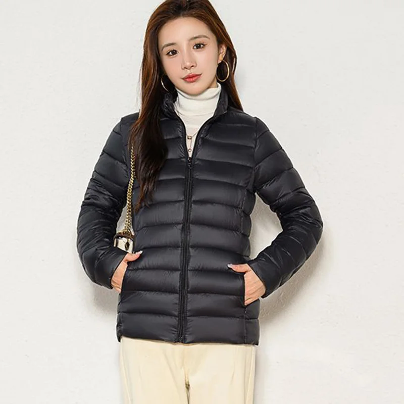Lightweight Zipper Up Hooded Down Cotton Coats Women Autumn Winter Windproof Long Sleeve Warm Puffer Jacket Solid Color Parkas