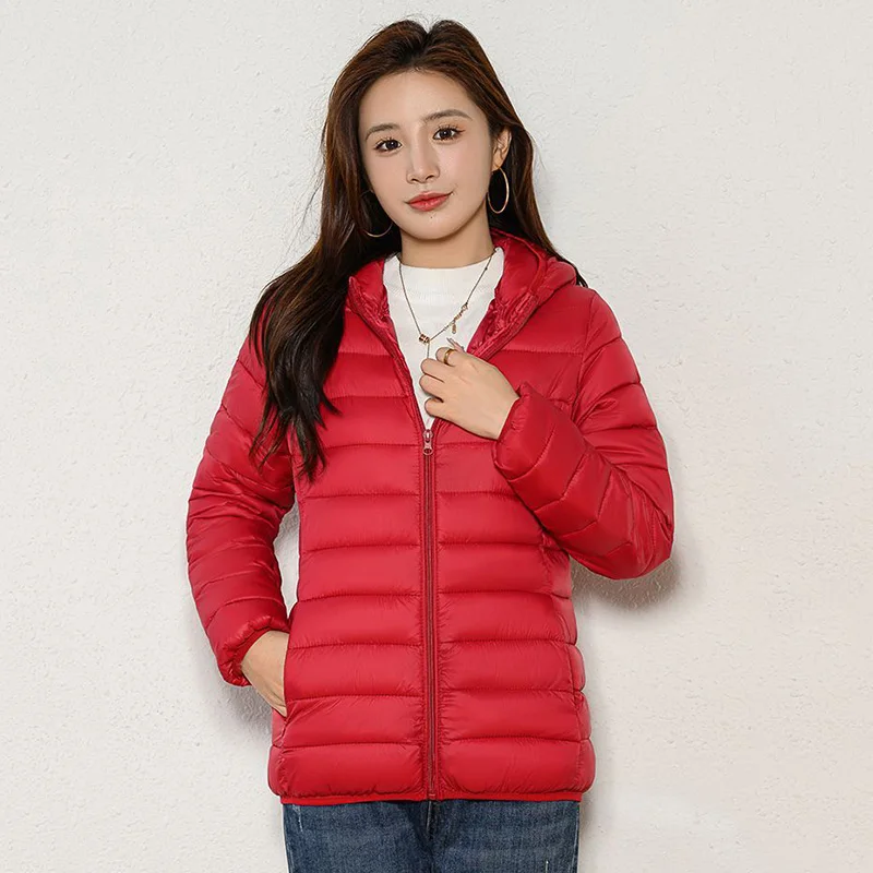 Lightweight Zipper Up Hooded Down Cotton Coats Women Autumn Winter Windproof Long Sleeve Warm Puffer Jacket Solid Color Parkas