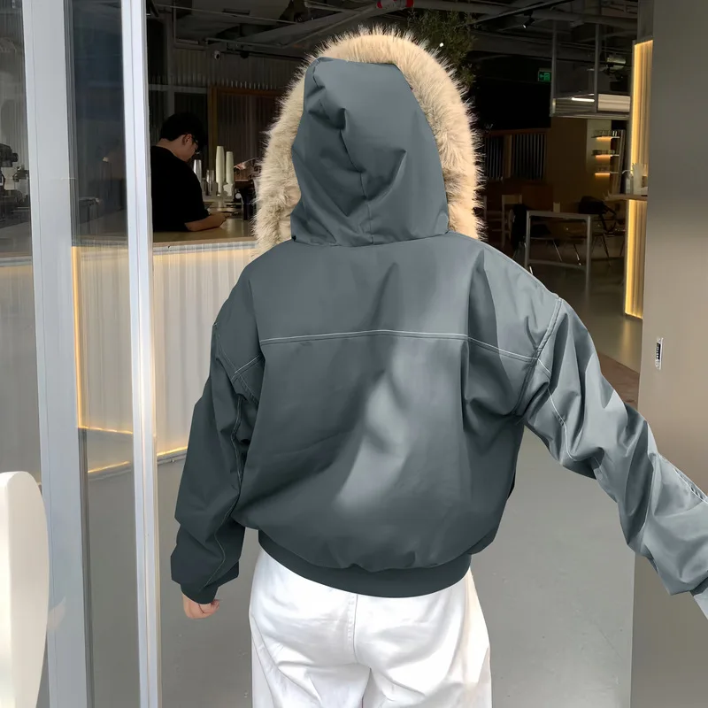 American Retro Faux Fur Collar Parkas Women Winter Loose Thick Fleece Lined Warm Jacket Female Fashion Street Padded Coat