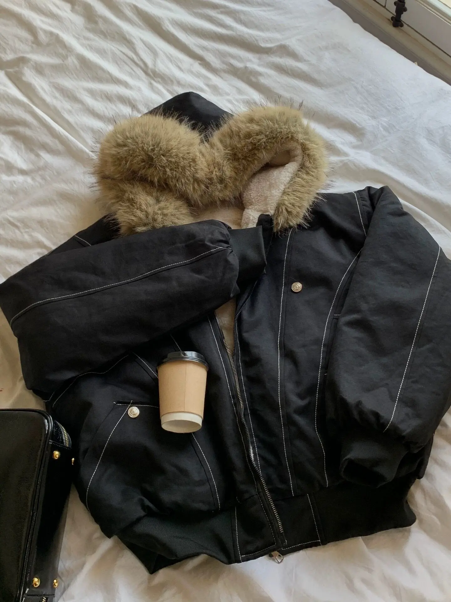American Retro Faux Fur Collar Parkas Women Winter Loose Thick Fleece Lined Warm Jacket Female Fashion Street Padded Coat