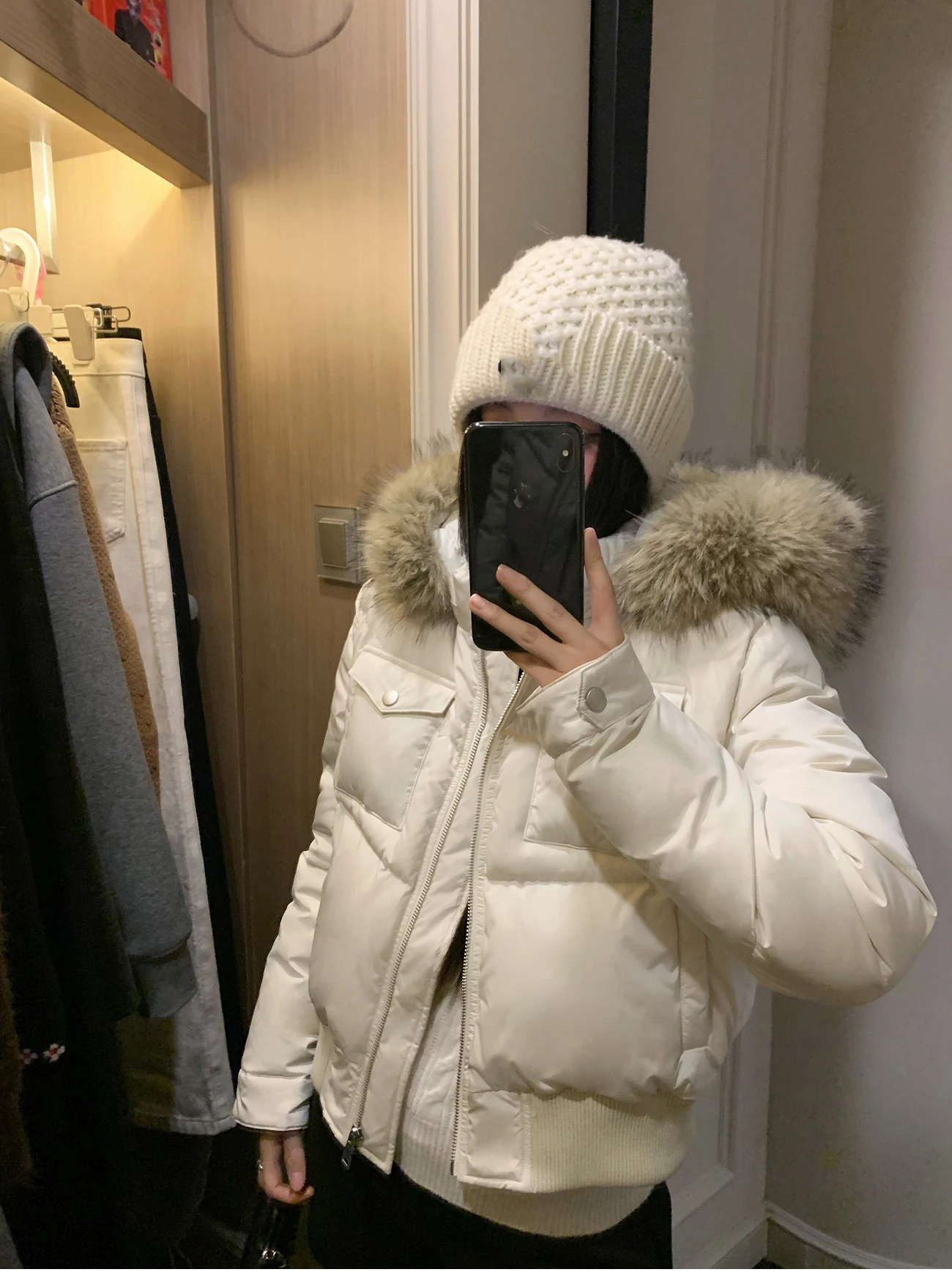 Retro British Short Hooded Parkas Women Winter Detachable Faux-Fur Collar Padded Jacket Woman Solid Multi Pockets Puffer Jackets