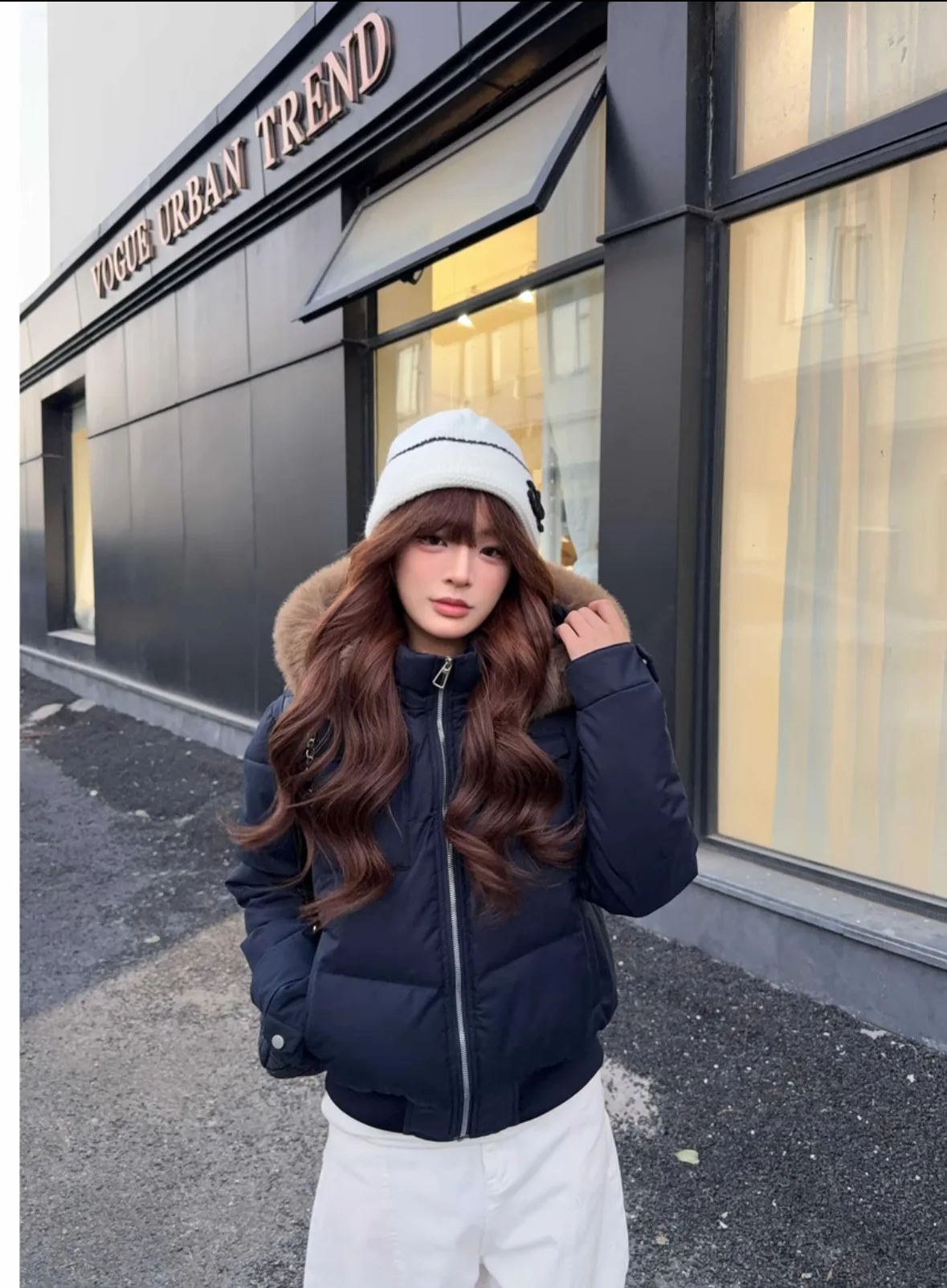 Retro British Short Hooded Parkas Women Winter Detachable Faux-Fur Collar Padded Jacket Woman Solid Multi Pockets Puffer Jackets