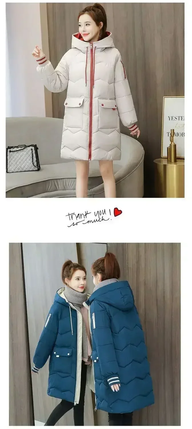 Winter Women Jacket Coats Long Parkas Female Down Cotton Hooded Overcoat Thick Warm Jackets Windproof Casual Student Coat 2026