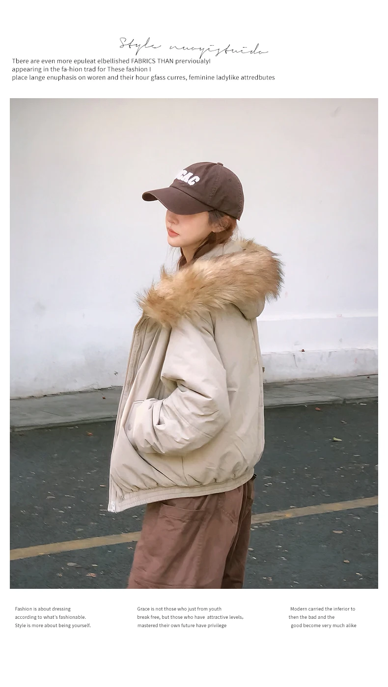 American Retro New Women Tops Parkas Coats Winter Fur Collar Hooded Long Sleeve Loose All Match Female Quilted Jacket Clothing