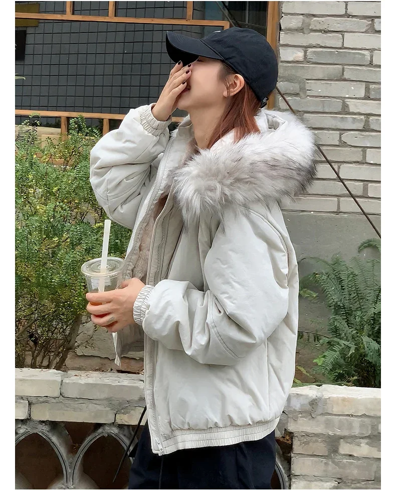American Retro New Women Tops Parkas Coats Winter Fur Collar Hooded Long Sleeve Loose All Match Female Quilted Jacket Clothing