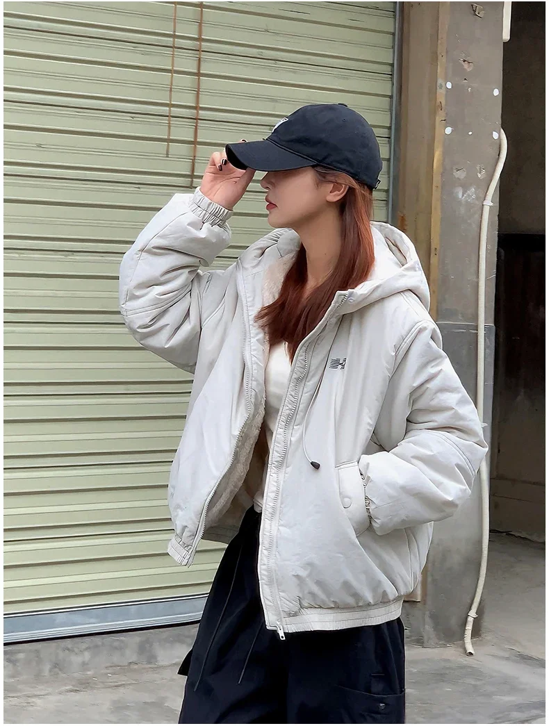 American Retro New Women Tops Parkas Coats Winter Fur Collar Hooded Long Sleeve Loose All Match Female Quilted Jacket Clothing