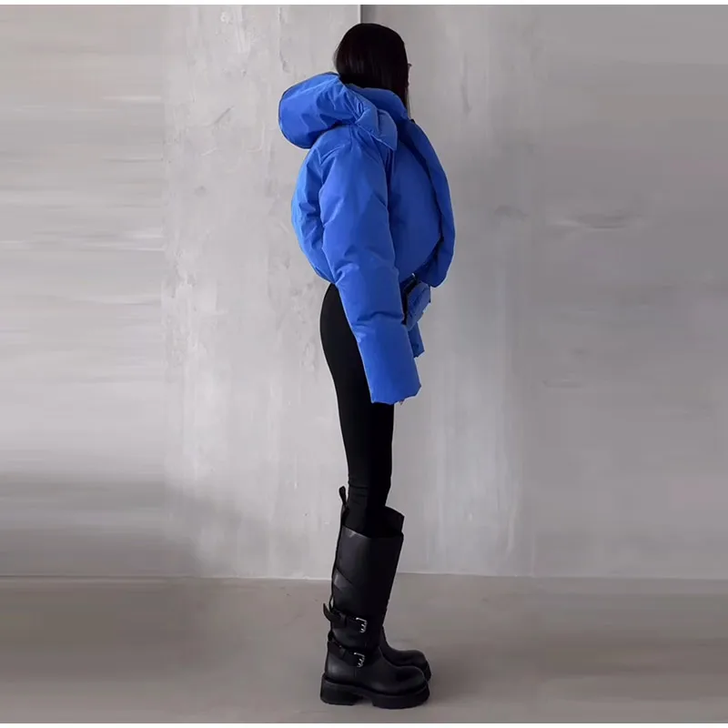 Detachable Big Hood Women Puffer Jackets Oversized Loose Winter Warm Padded Coat Streetwear High Neck Drawstring Hem Outerwear