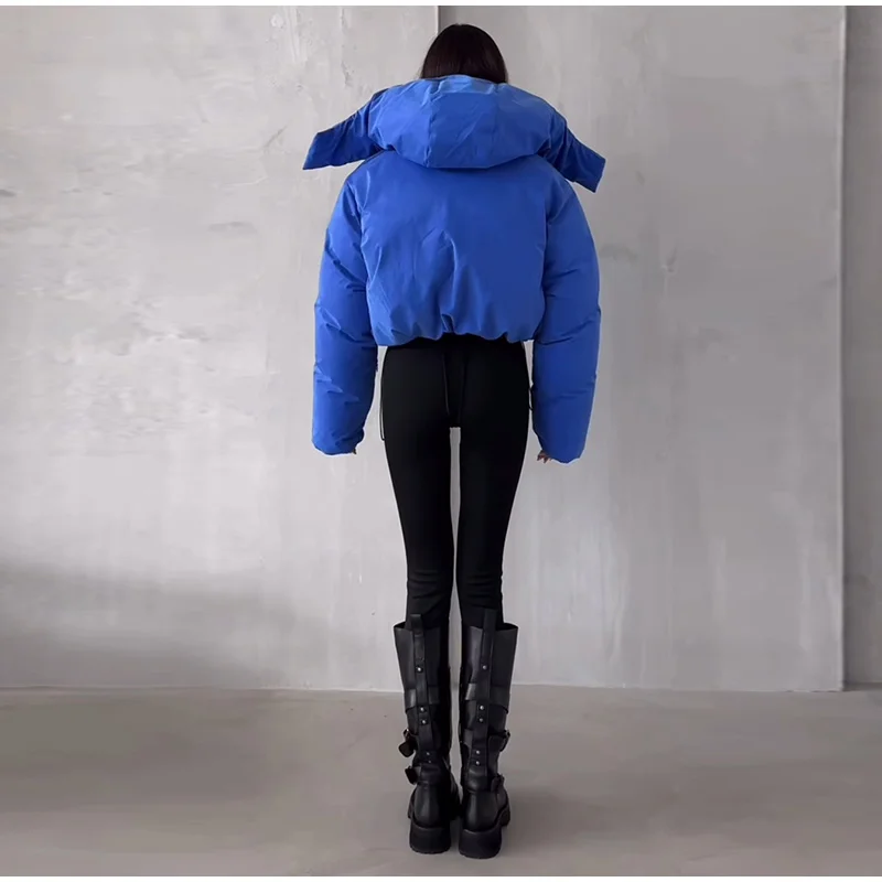 Detachable Big Hood Women Puffer Jackets Oversized Loose Winter Warm Padded Coat Streetwear High Neck Drawstring Hem Outerwear