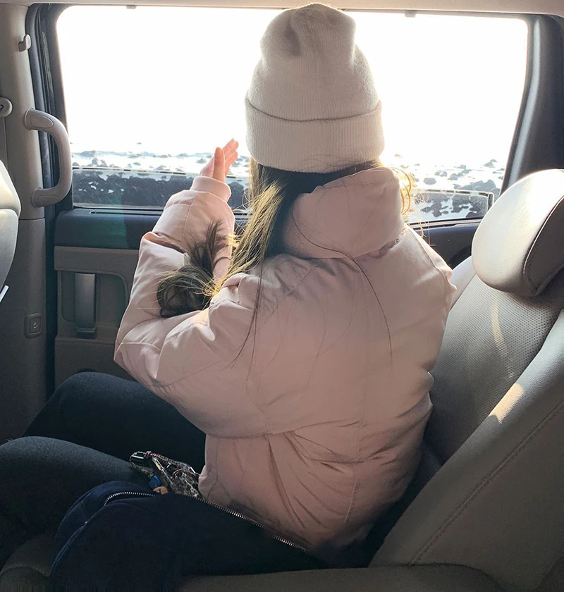 Pink Stand Collar Parkas Women Fashion Sweet Thick Warm Long Sleeve Coats Winter Preppy Style All Match Simple Outwear Tops New