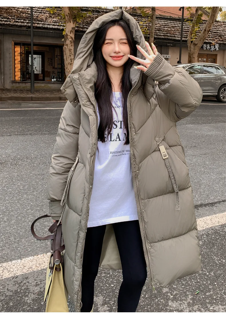 Cotton Coat Jacket Parkas Women Hooded Puffer Padded Jackets Mid Length Zipper Thick Warm Windproof Outerwear Overcoat Winter