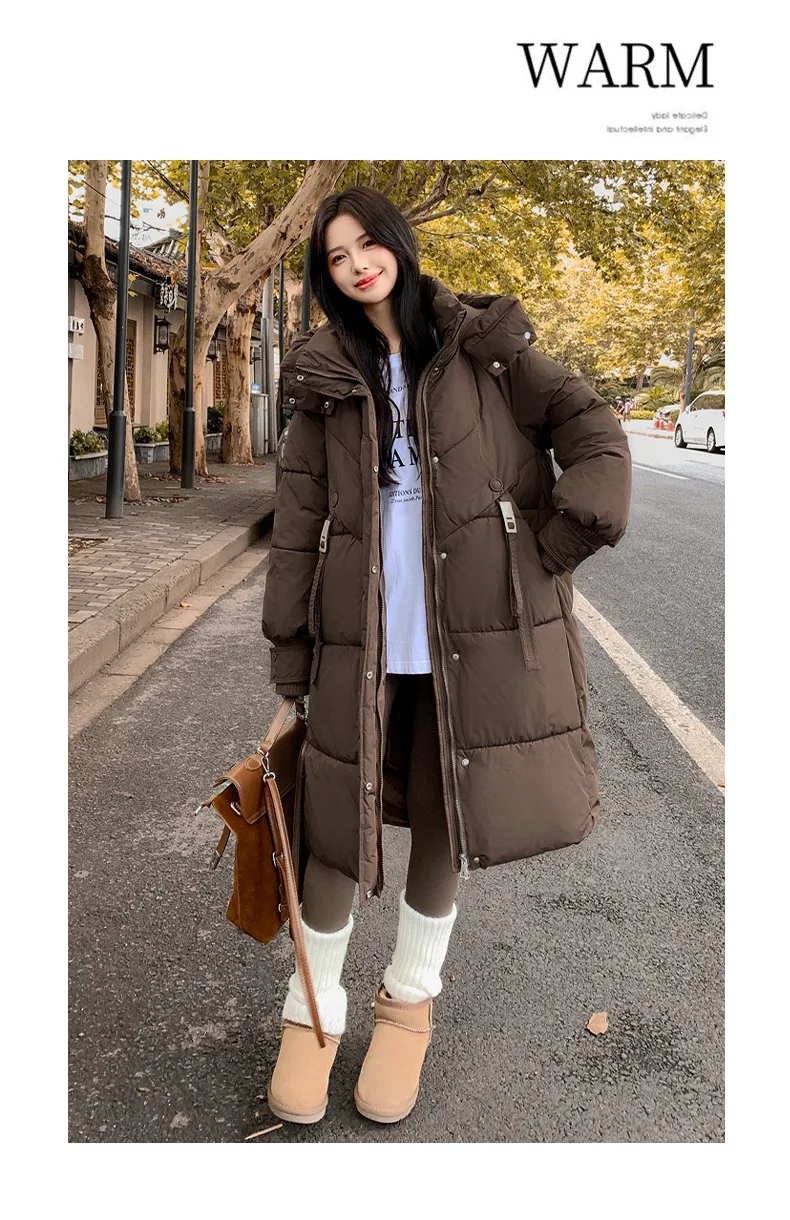 Cotton Coat Jacket Parkas Women Hooded Puffer Padded Jackets Mid Length Zipper Thick Warm Windproof Outerwear Overcoat Winter