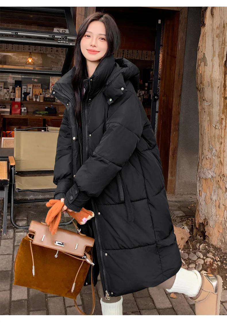 Cotton Coat Jacket Parkas Women Hooded Puffer Padded Jackets Mid Length Zipper Thick Warm Windproof Outerwear Overcoat Winter