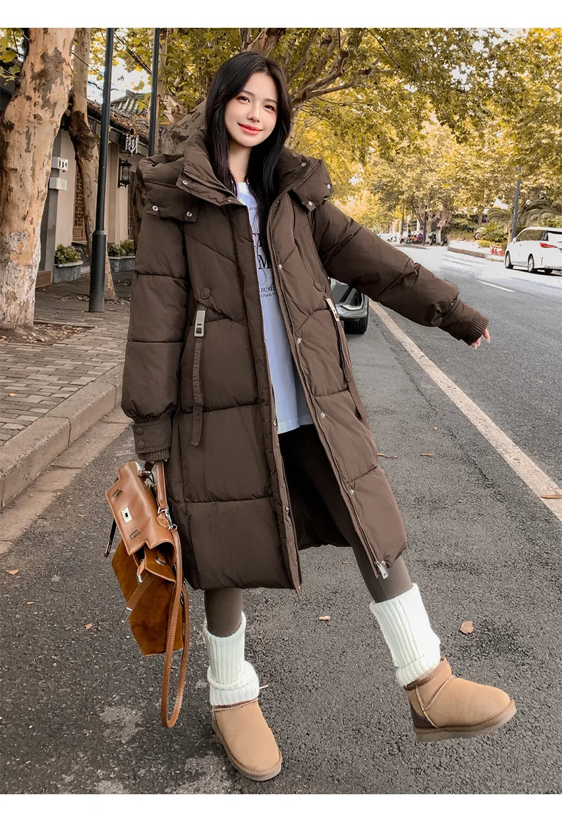 Cotton Coat Jacket Parkas Women Hooded Puffer Padded Jackets Mid Length Zipper Thick Warm Windproof Outerwear Overcoat Winter