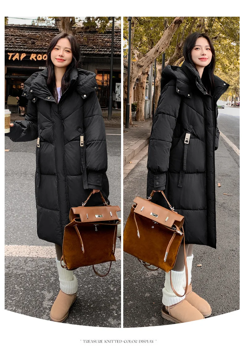 Cotton Coat Jacket Parkas Women Hooded Puffer Padded Jackets Mid Length Zipper Thick Warm Windproof Outerwear Overcoat Winter