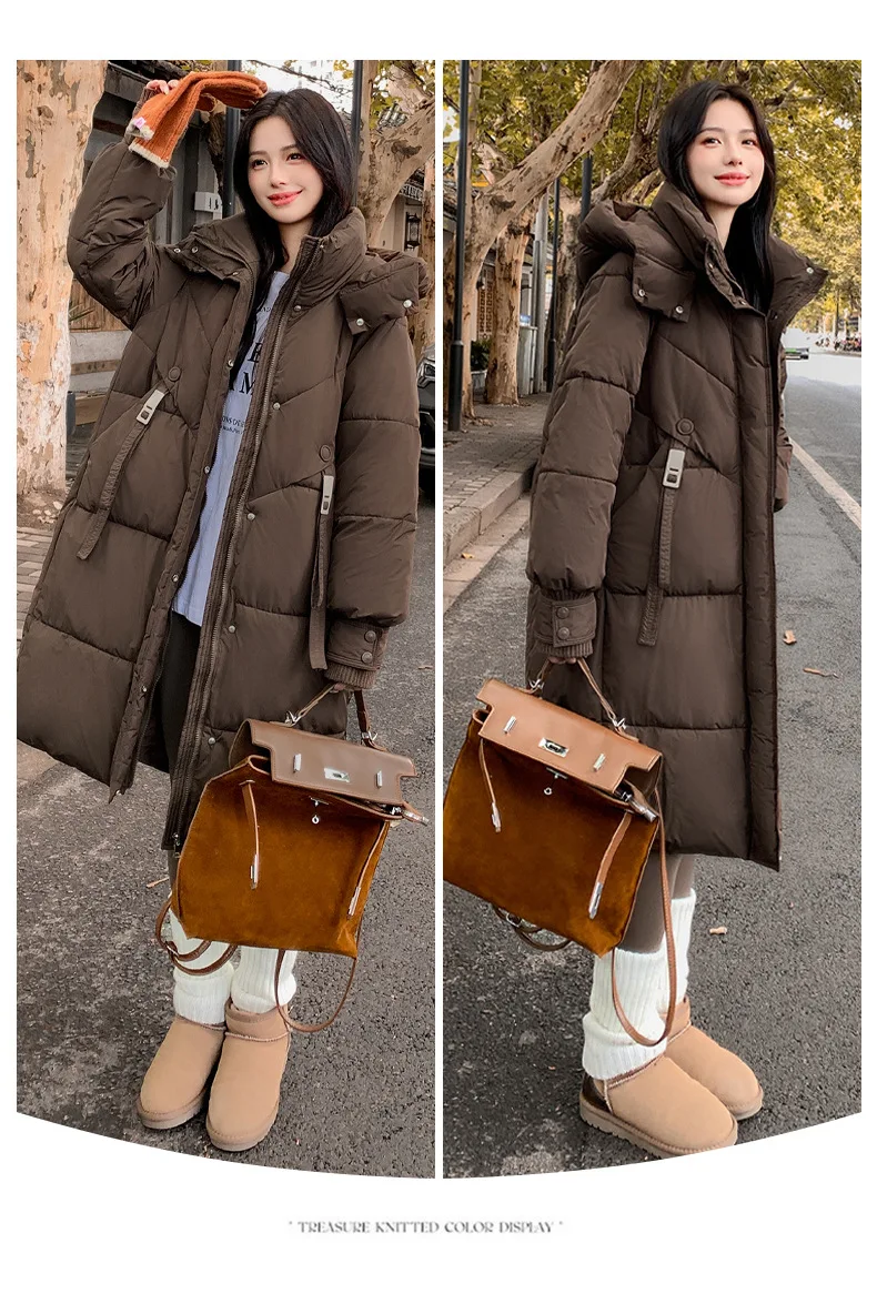 Cotton Coat Jacket Parkas Women Hooded Puffer Padded Jackets Mid Length Zipper Thick Warm Windproof Outerwear Overcoat Winter