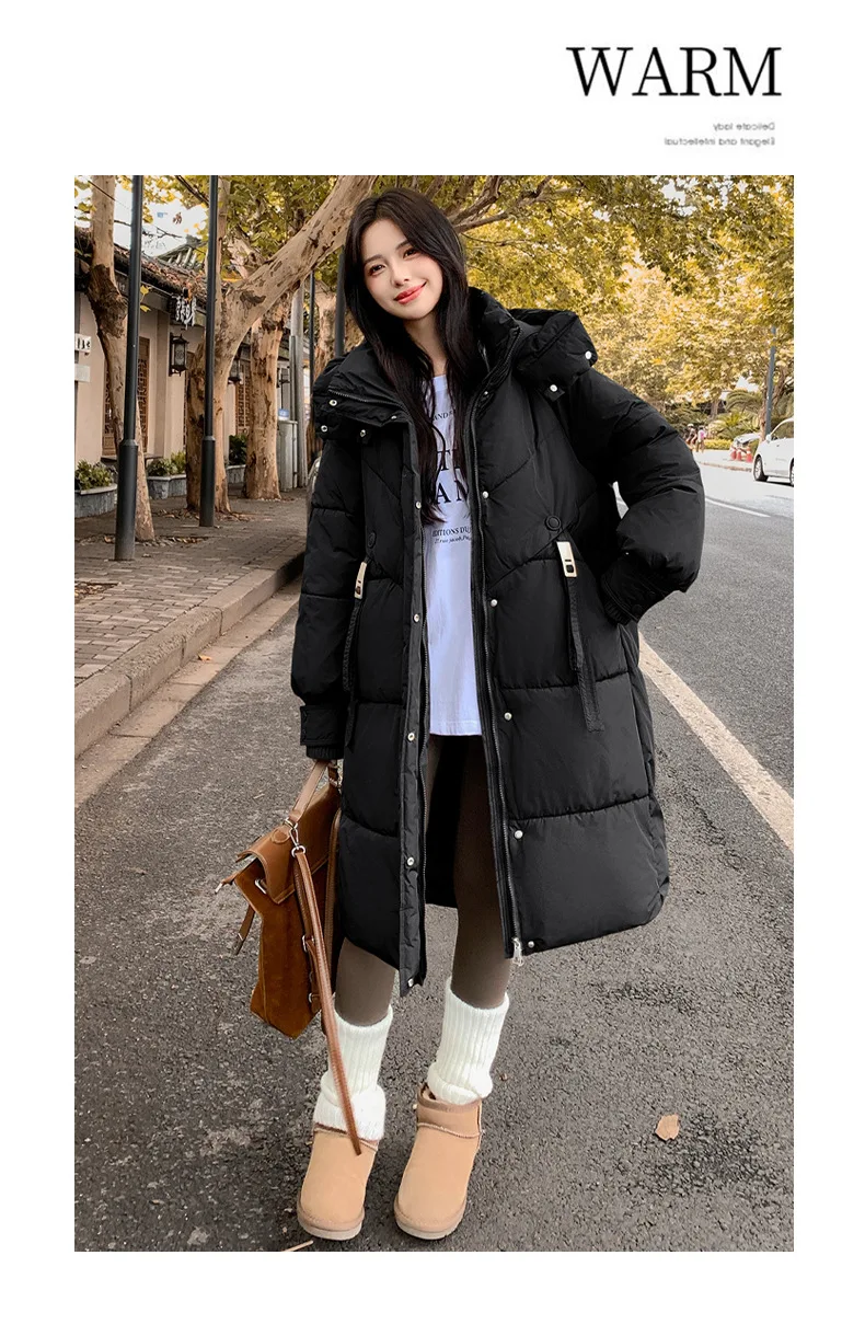 Cotton Coat Jacket Parkas Women Hooded Puffer Padded Jackets Mid Length Zipper Thick Warm Windproof Outerwear Overcoat Winter