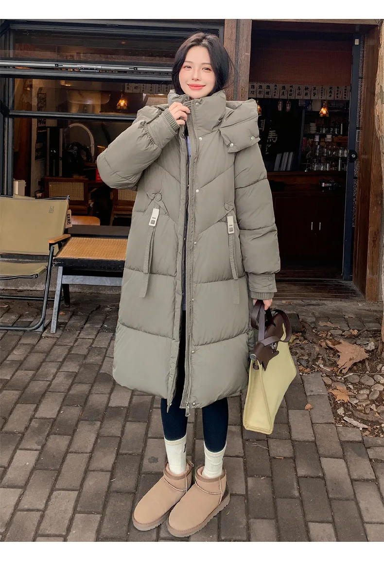 Cotton Coat Jacket Parkas Women Hooded Puffer Padded Jackets Mid Length Zipper Thick Warm Windproof Outerwear Overcoat Winter