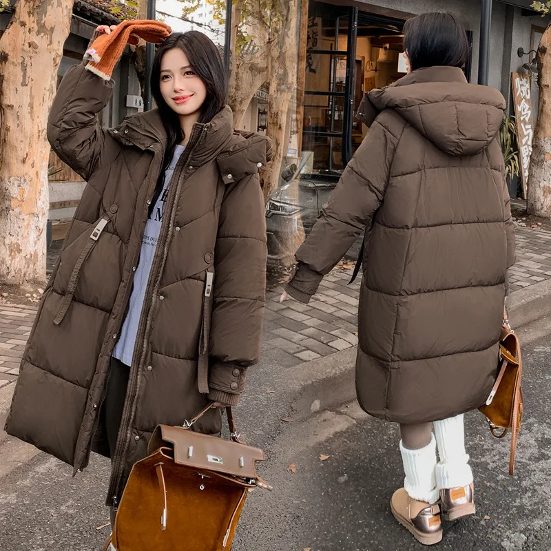 Cotton Coat Jacket Parkas Women Hooded Puffer Padded Jackets Mid Length Zipper Thick Warm Windproof Outerwear Overcoat Winter