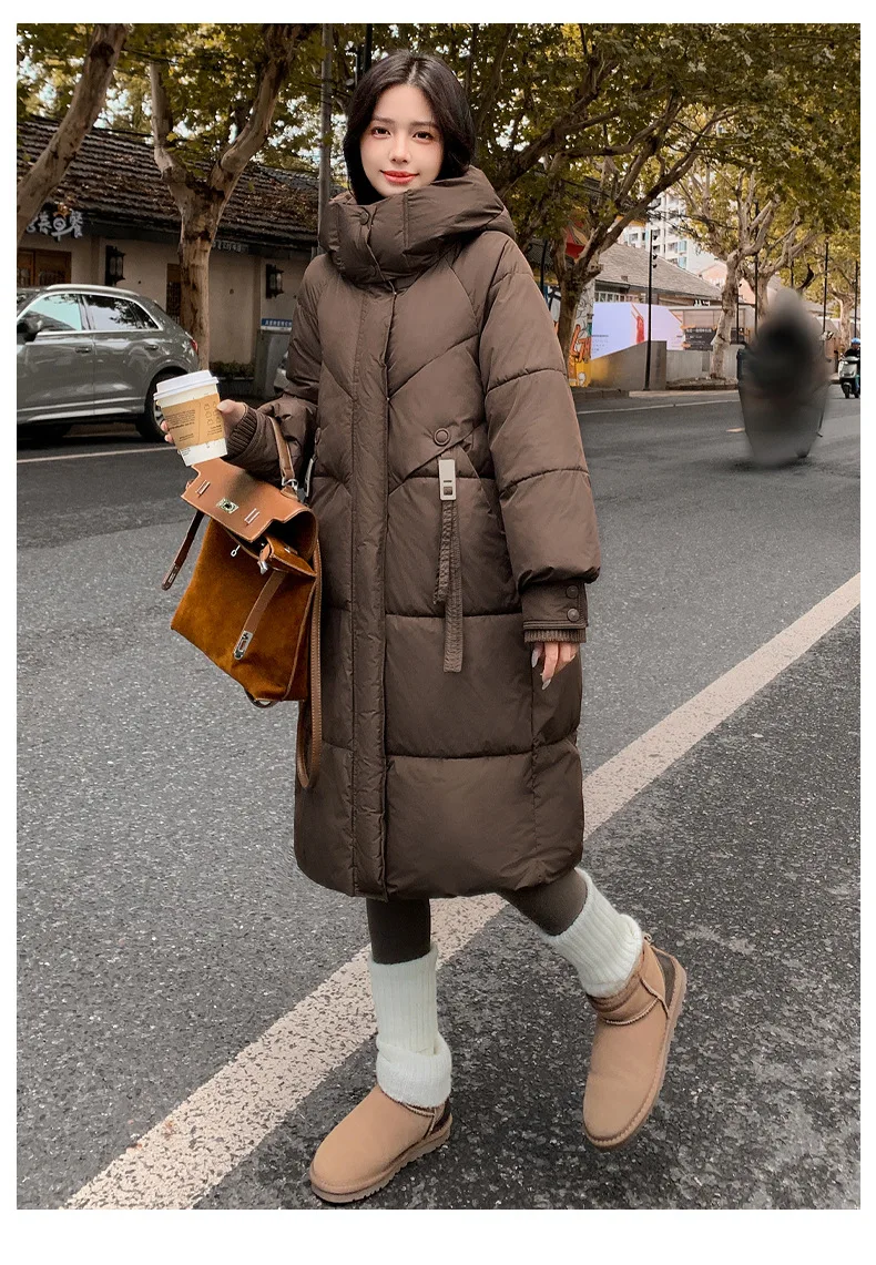 Cotton Coat Jacket Parkas Women Hooded Puffer Padded Jackets Mid Length Zipper Thick Warm Windproof Outerwear Overcoat Winter