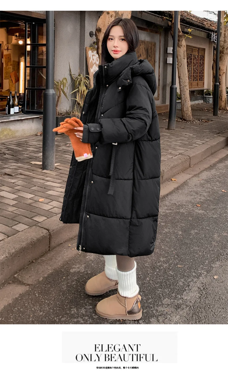 Cotton Coat Jacket Parkas Women Hooded Puffer Padded Jackets Mid Length Zipper Thick Warm Windproof Outerwear Overcoat Winter