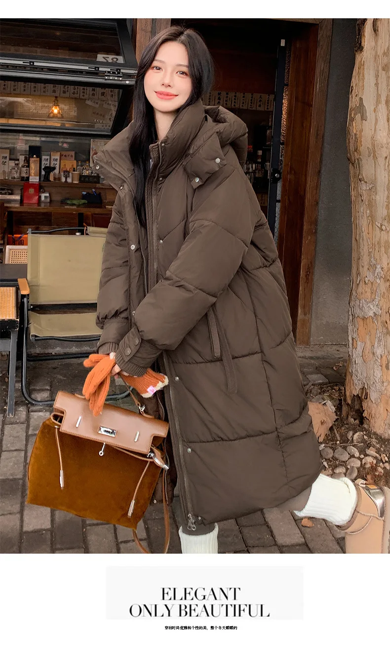 Cotton Coat Jacket Parkas Women Hooded Puffer Padded Jackets Mid Length Zipper Thick Warm Windproof Outerwear Overcoat Winter