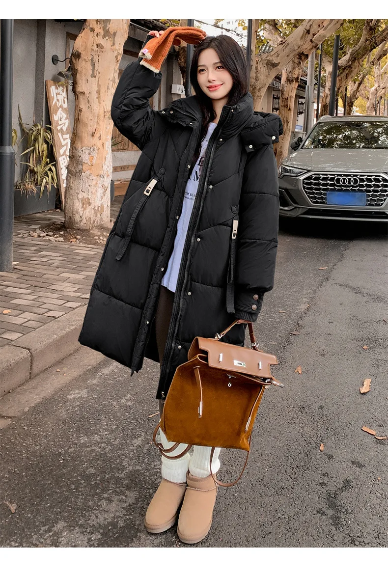 Cotton Coat Jacket Parkas Women Hooded Puffer Padded Jackets Mid Length Zipper Thick Warm Windproof Outerwear Overcoat Winter