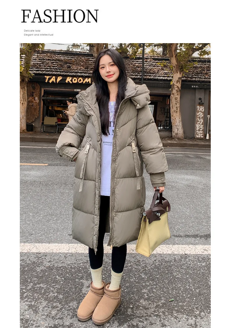 Cotton Coat Jacket Parkas Women Hooded Puffer Padded Jackets Mid Length Zipper Thick Warm Windproof Outerwear Overcoat Winter
