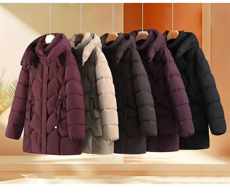 Winter Thick Hooded Puffer Coat Women Parkas XL-5XL Windproof Russian Cold Weather Snow Jacket Middle Aged Mom Outerwear Cozy