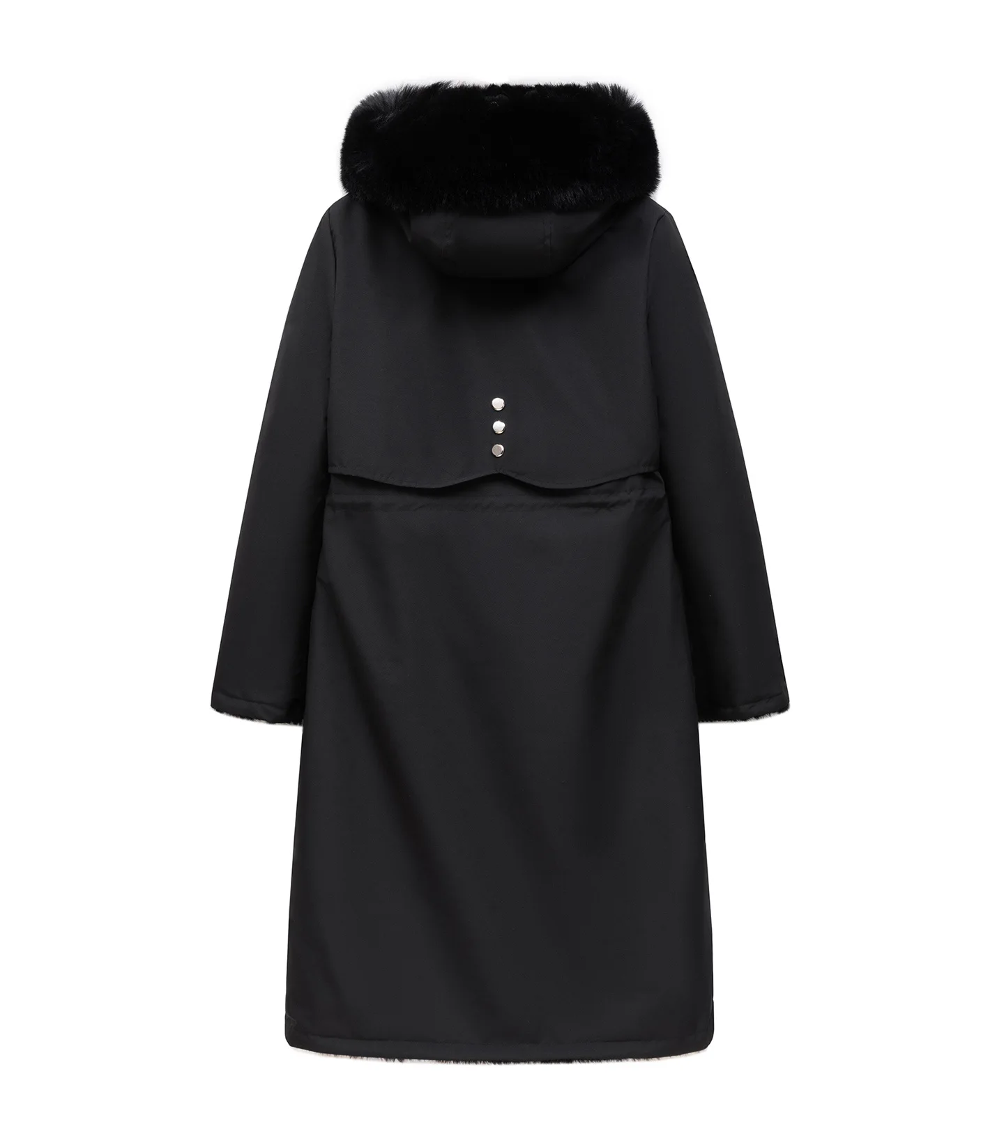 Women Reversible 2 Sides Wear Long Parkas Female Faux Fur Collar Hooded Coat With Drawstring Waist Winter Thick Outerwear Pike