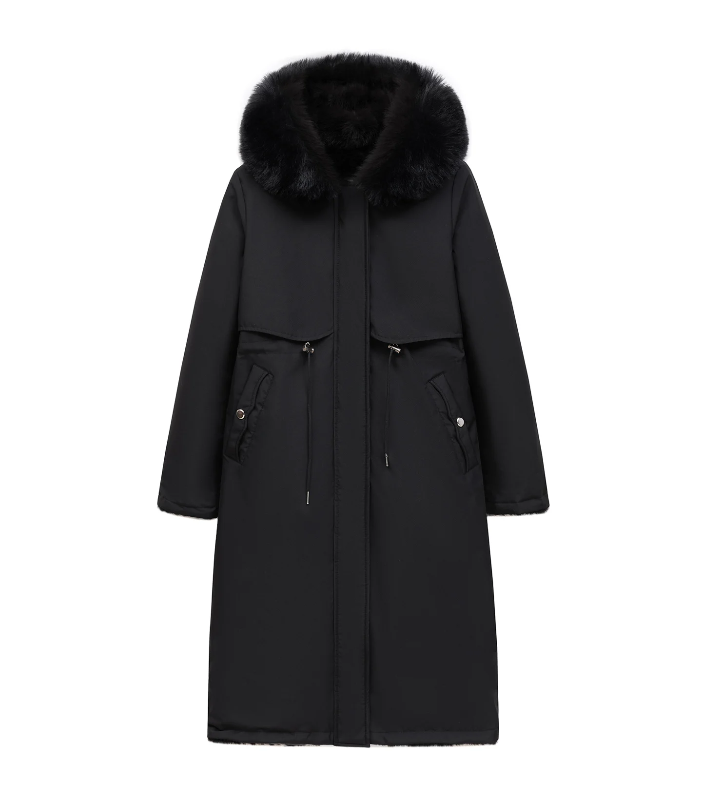 Women Reversible 2 Sides Wear Long Parkas Female Faux Fur Collar Hooded Coat With Drawstring Waist Winter Thick Outerwear Pike