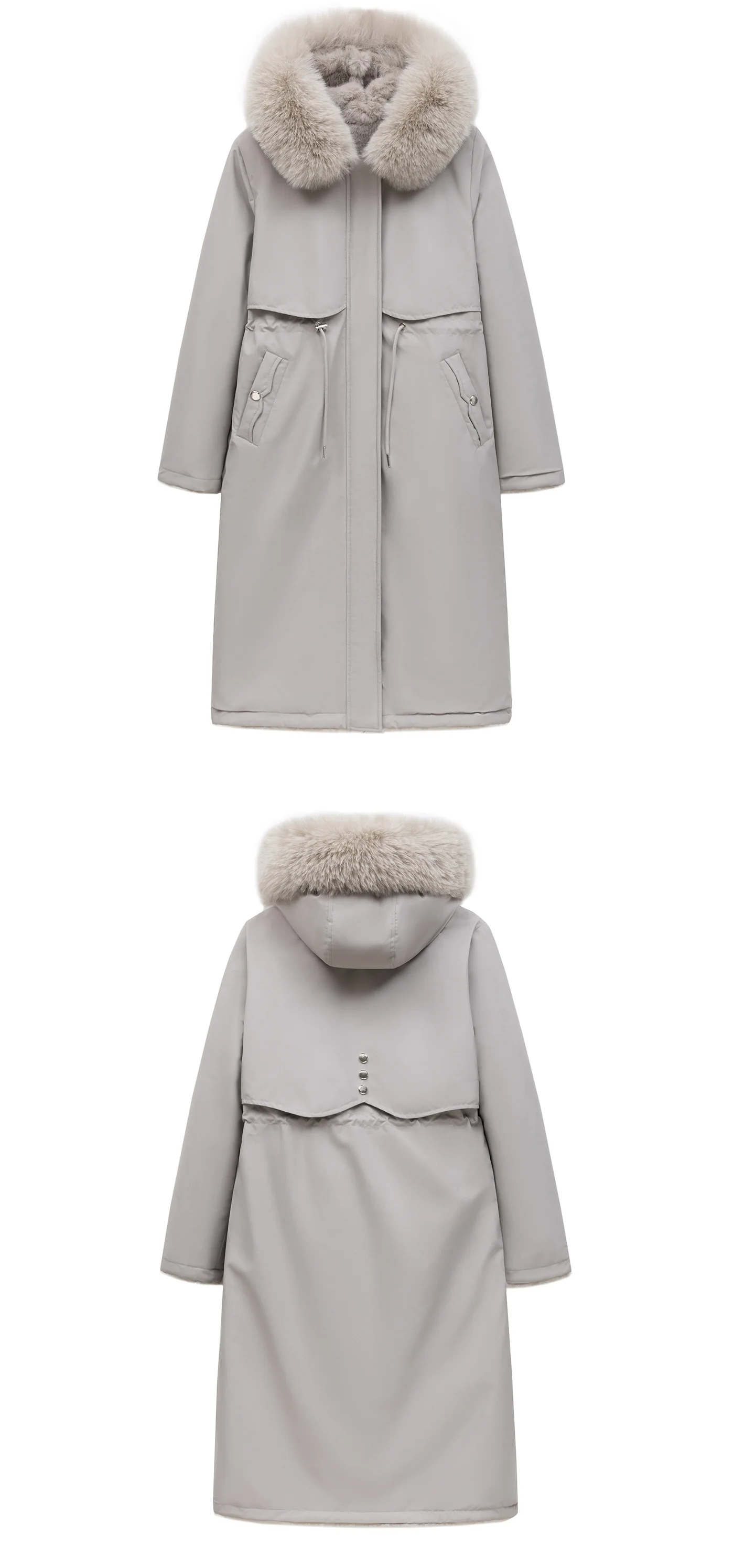 Women Reversible 2 Sides Wear Long Parkas Female Faux Fur Collar Hooded Coat With Drawstring Waist Winter Thick Outerwear Pike