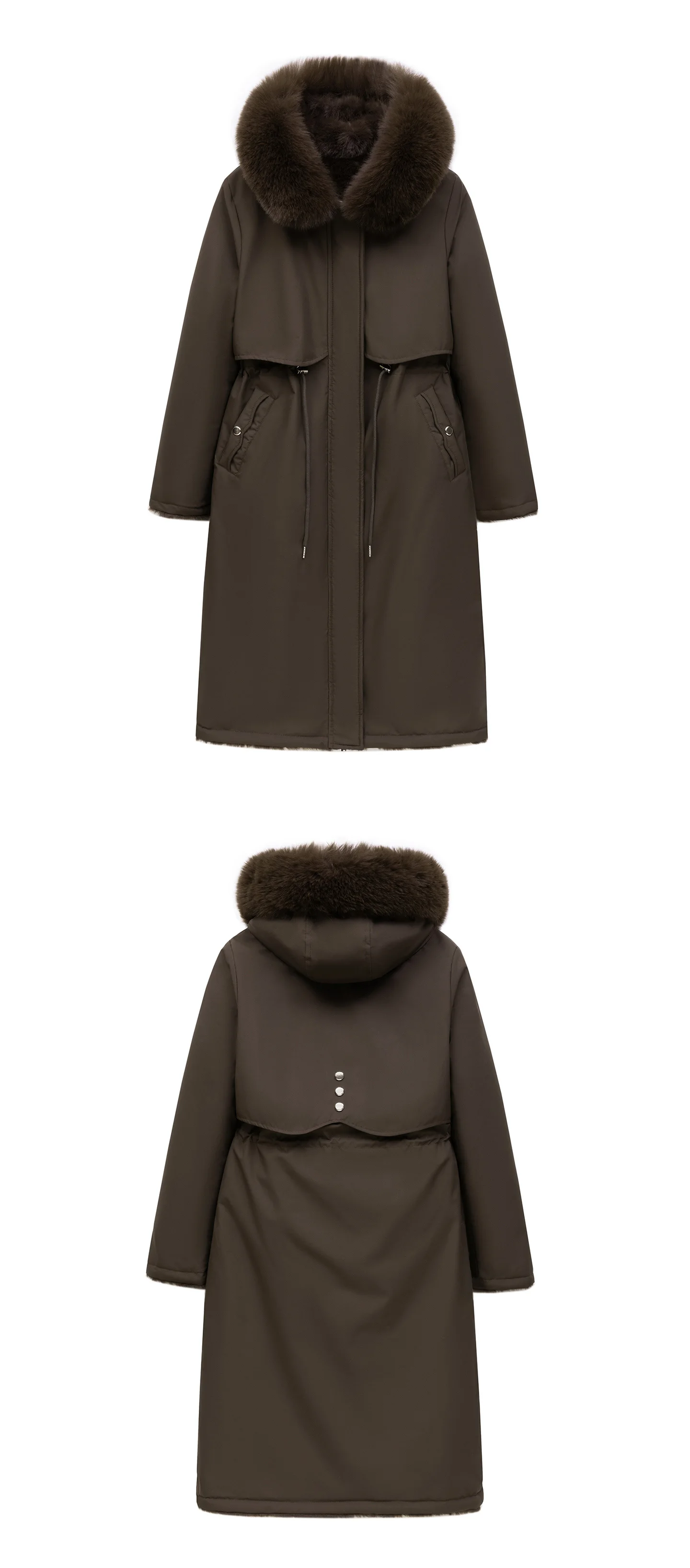 Women Reversible 2 Sides Wear Long Parkas Female Faux Fur Collar Hooded Coat With Drawstring Waist Winter Thick Outerwear Pike
