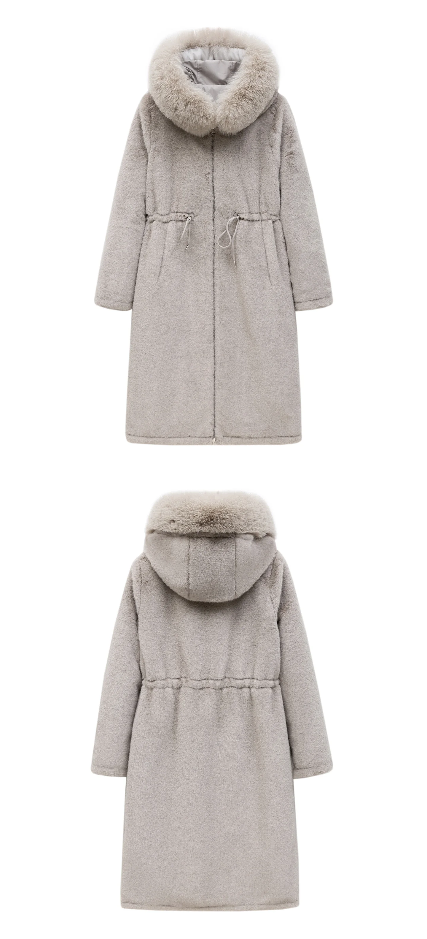 Women Reversible 2 Sides Wear Long Parkas Female Faux Fur Collar Hooded Coat With Drawstring Waist Winter Thick Outerwear Pike