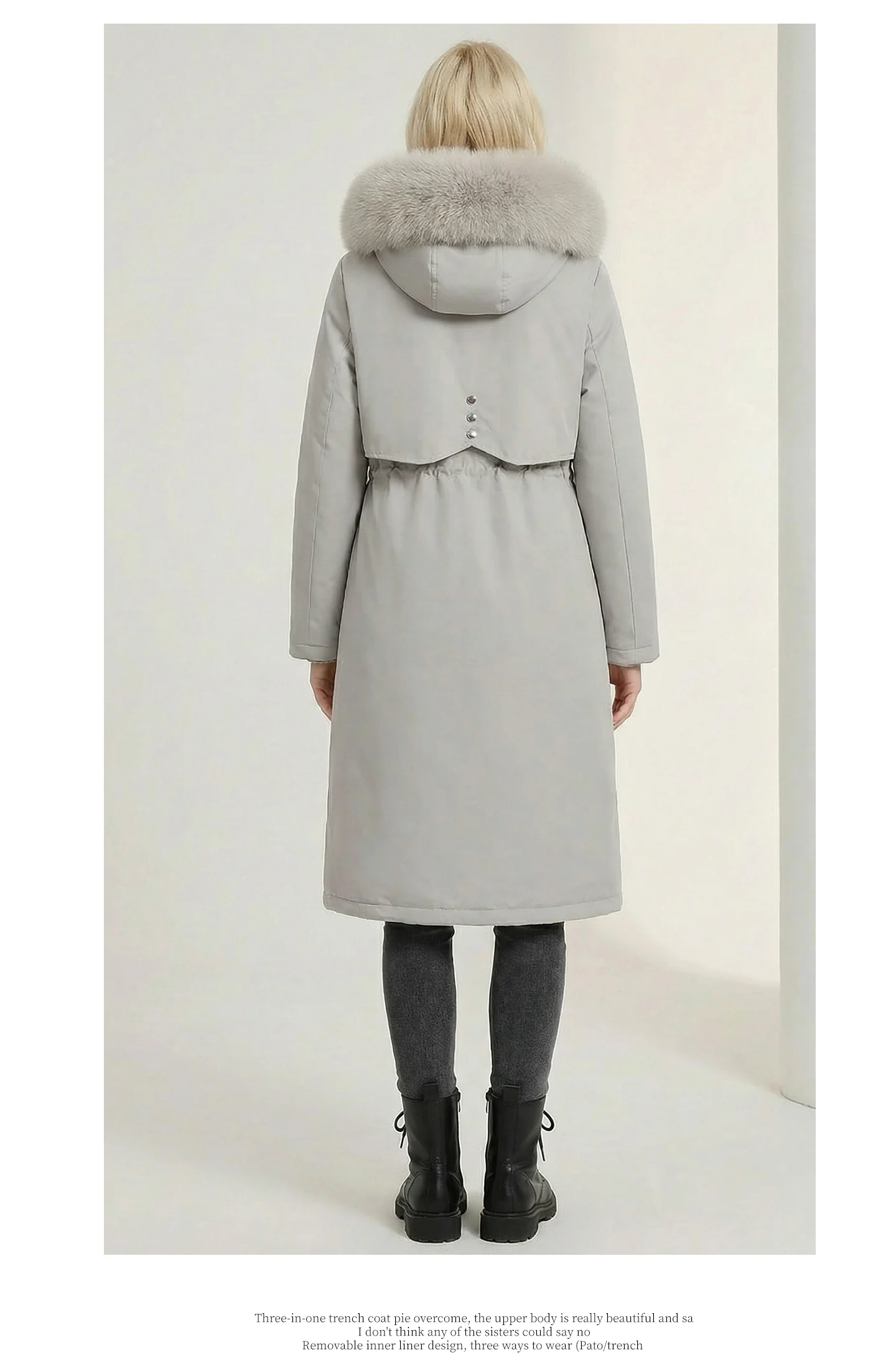 Women Reversible 2 Sides Wear Long Parkas Female Faux Fur Collar Hooded Coat With Drawstring Waist Winter Thick Outerwear Pike